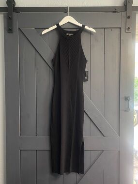 INC International Concepts Black Ribbed Halter Midi Dress